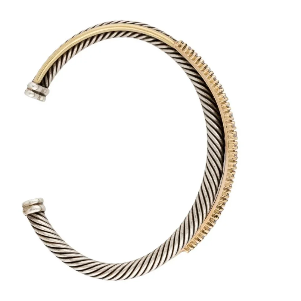 DAVID YURMAN TWO-TONE DIAMOND 1.25 CTW CROSSOVER ROW CUFF BRACELET - Picture 6 of 7